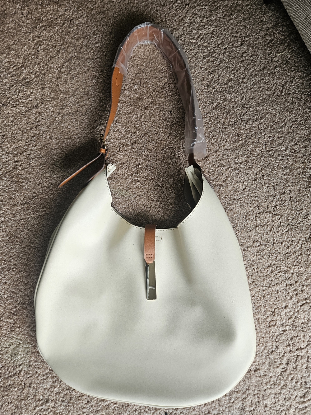 Cream Hobo Shoulder Bag Minimalist Slouchy Purse New